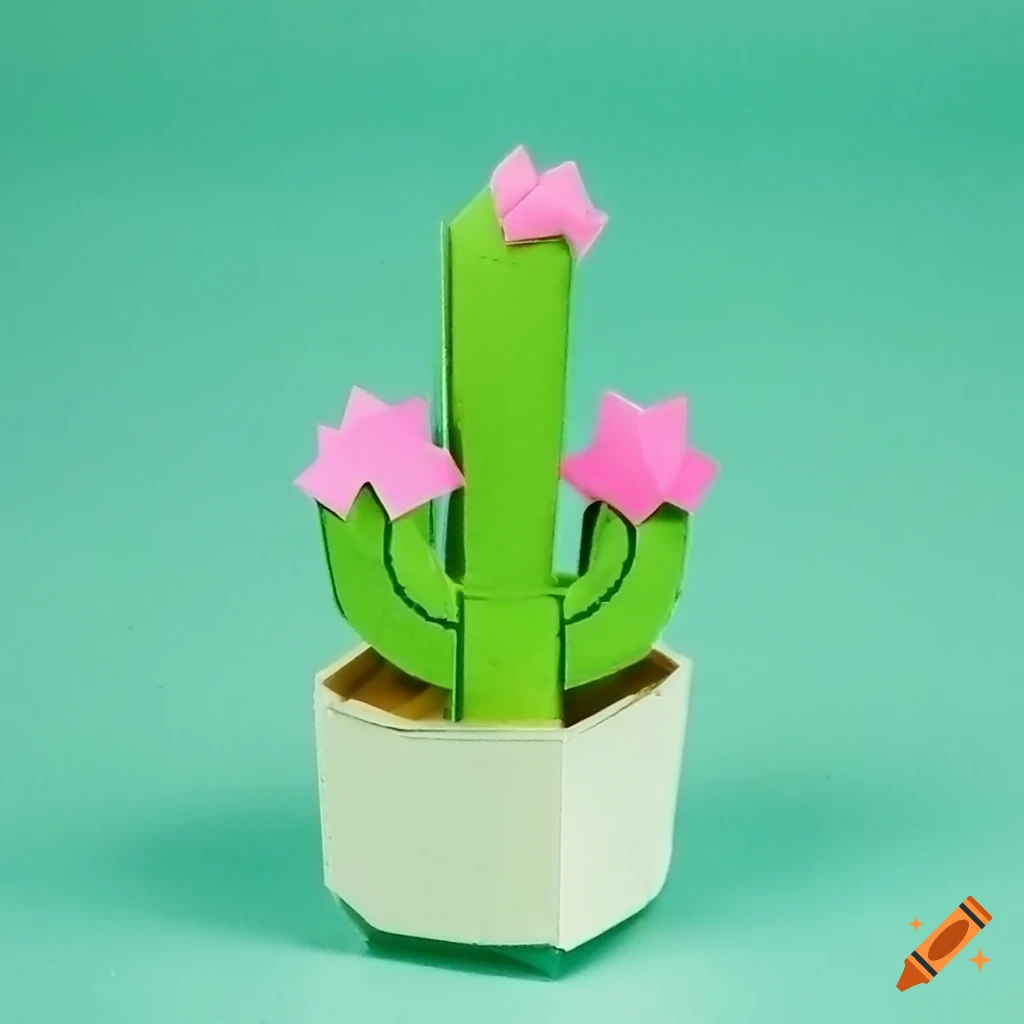 Kawaii paper cactus in a pastel green setting