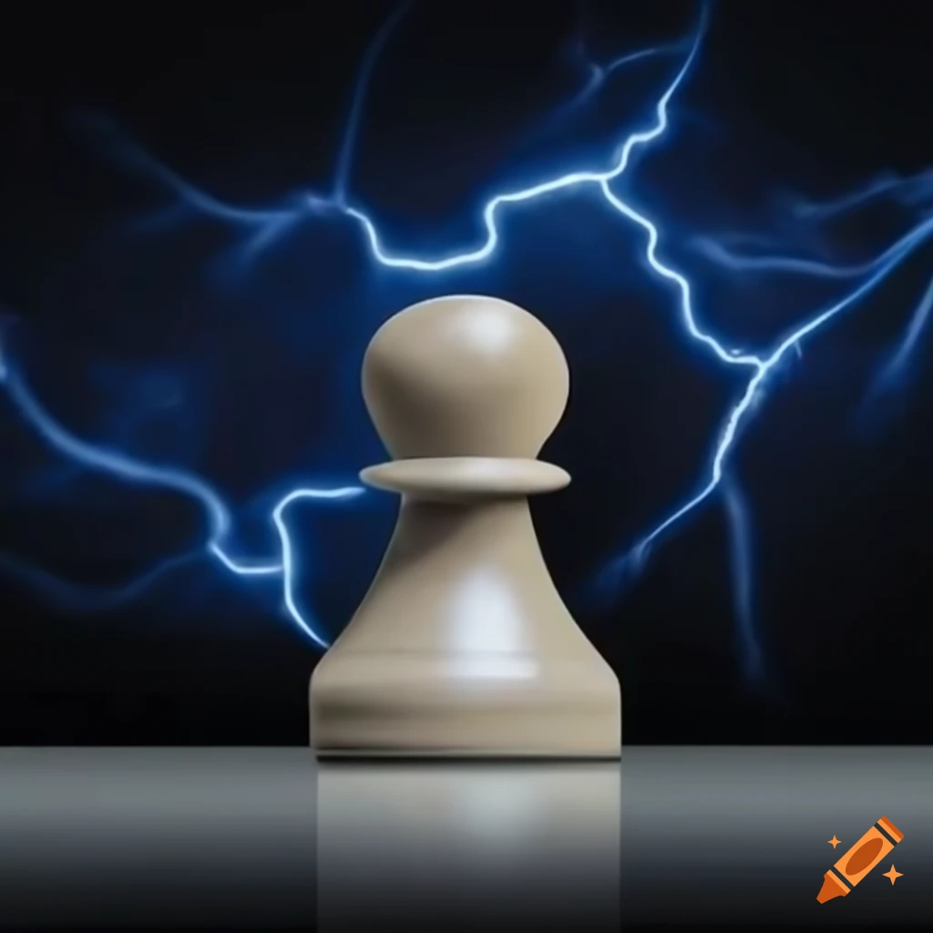 Chess pawn engulfed in smoke with lightning in the background
