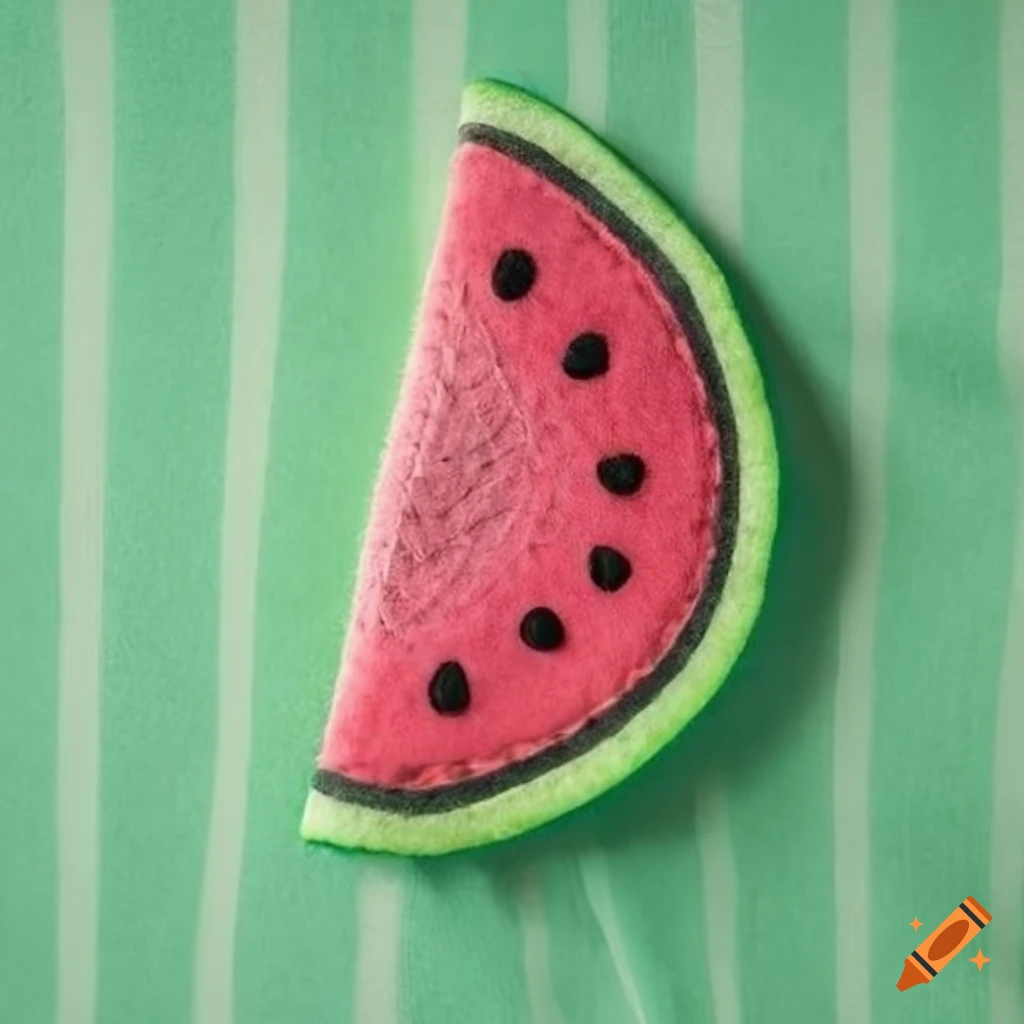 Felt watermelon on green checkered picnic blanket