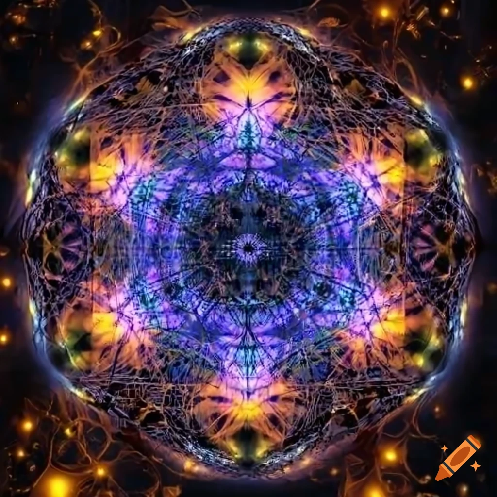 Dynamic visualization of Metatron's Cube with vibrant laser beams and intricate patterns