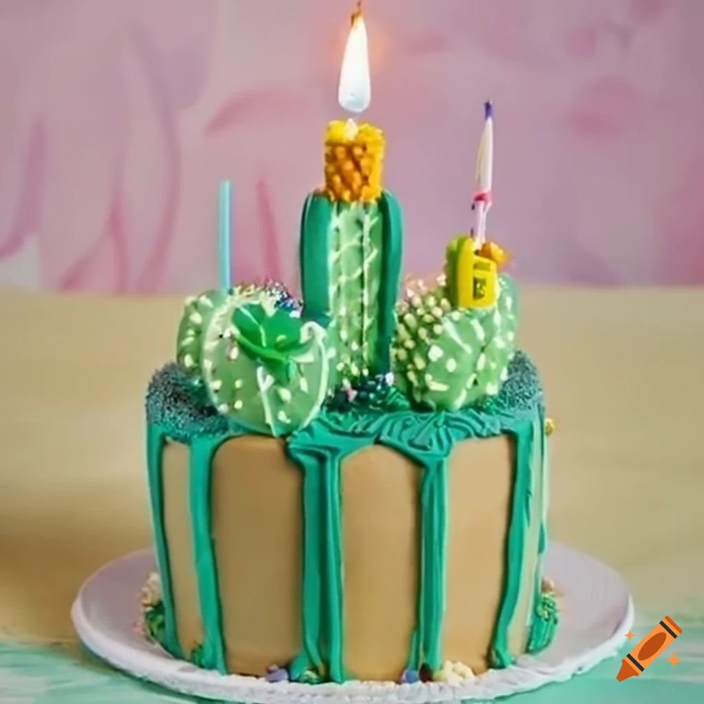 Cactus-shaped birthday cake