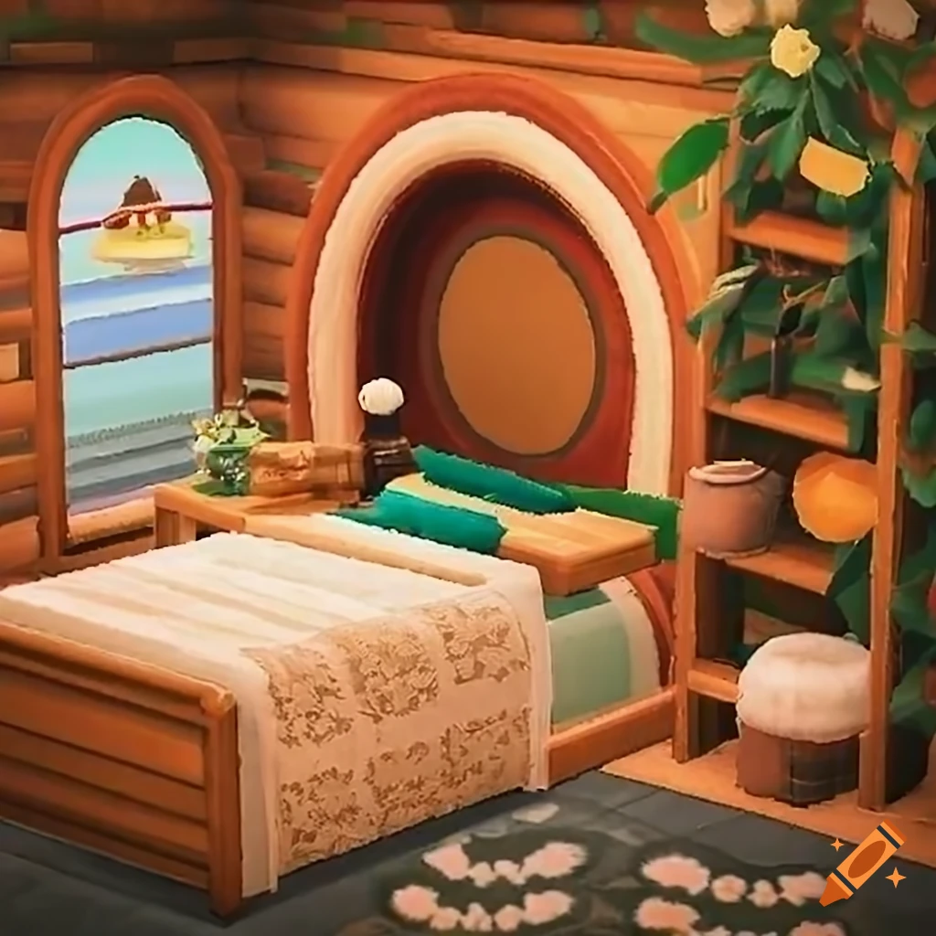 Cozy hobbit bedroom in Animal Crossing New Horizons aesthetic