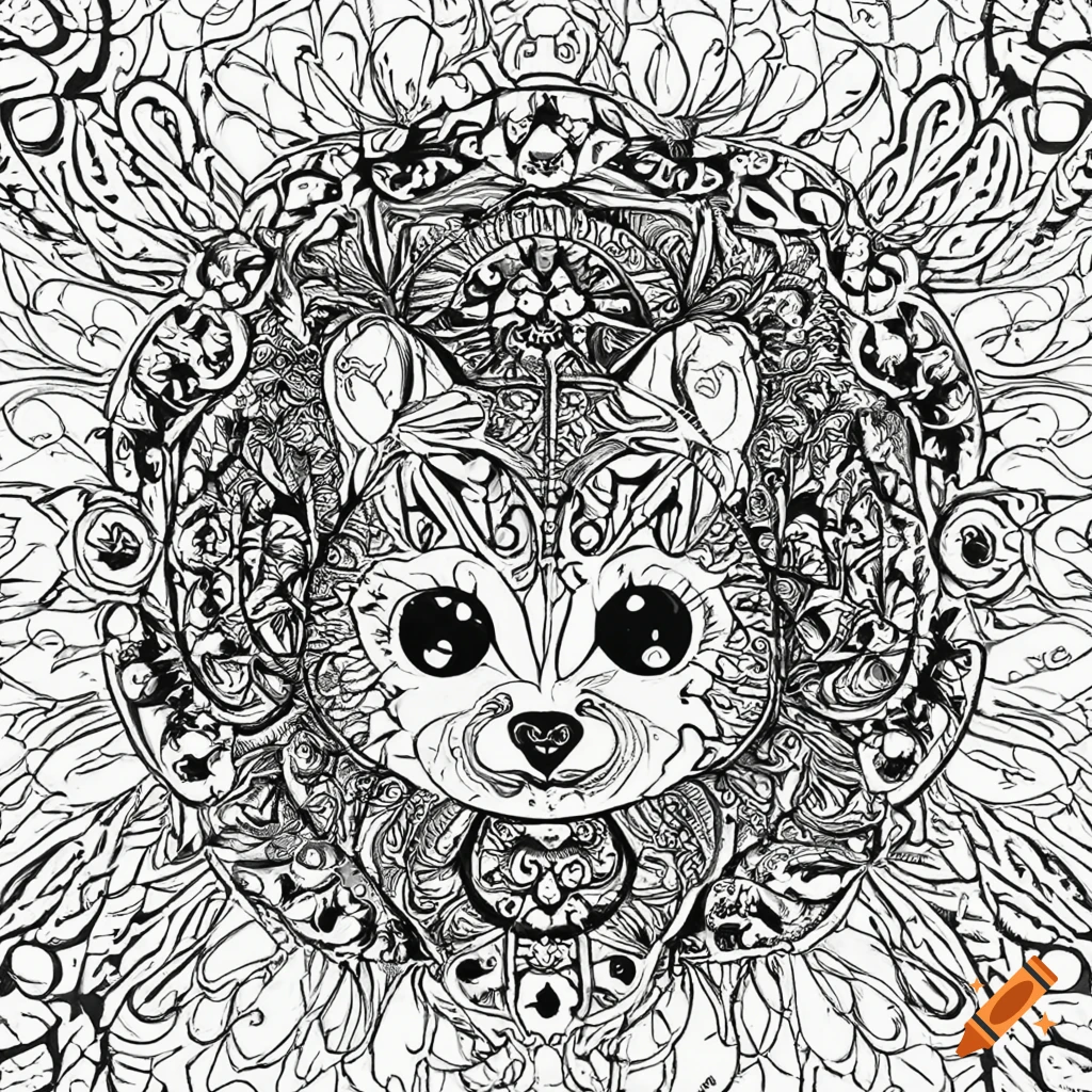 Cute animal mandala coloring pages in black and white on Craiyon
