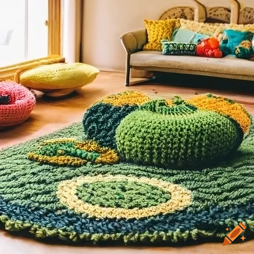 Cactus carpet on a crochet rug