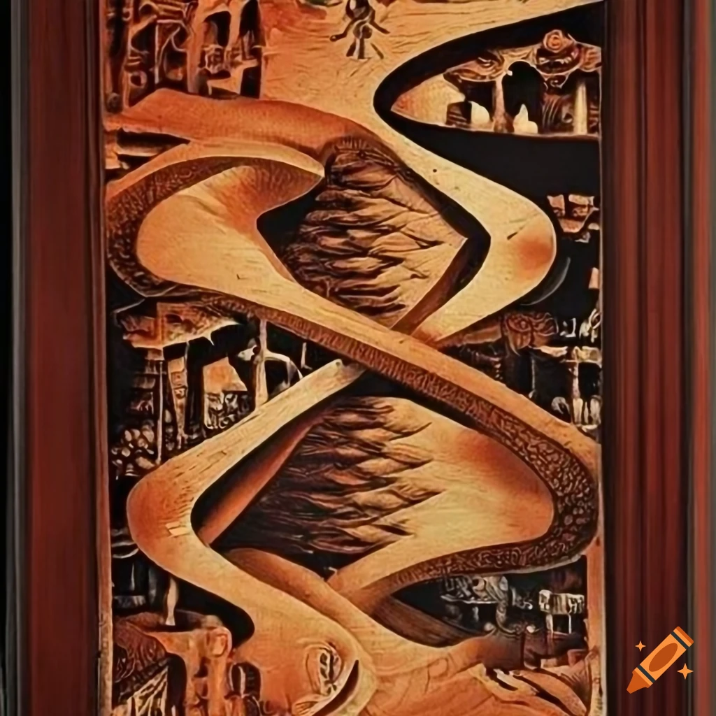 Spanish adventure travel poster with stave carvings in vibrant