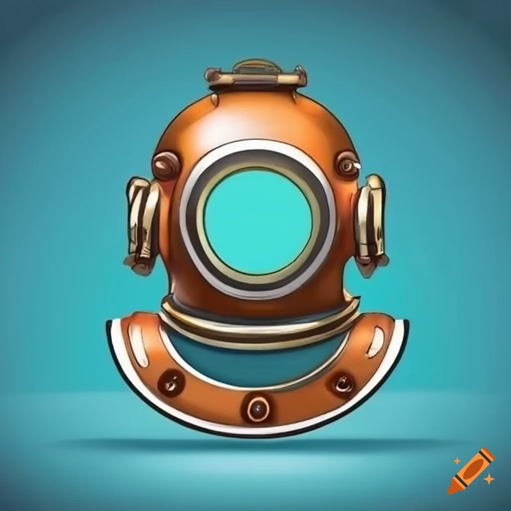 Modern diving helmet front view in a cartoon realistic style