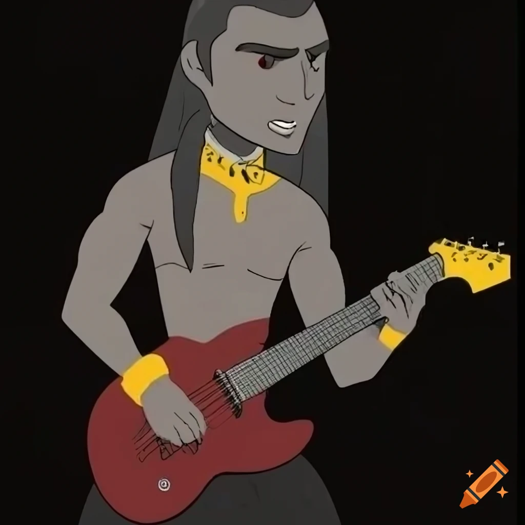 Cartoon avatar with an electric guitar and Ukrainian coat of arms on shirt