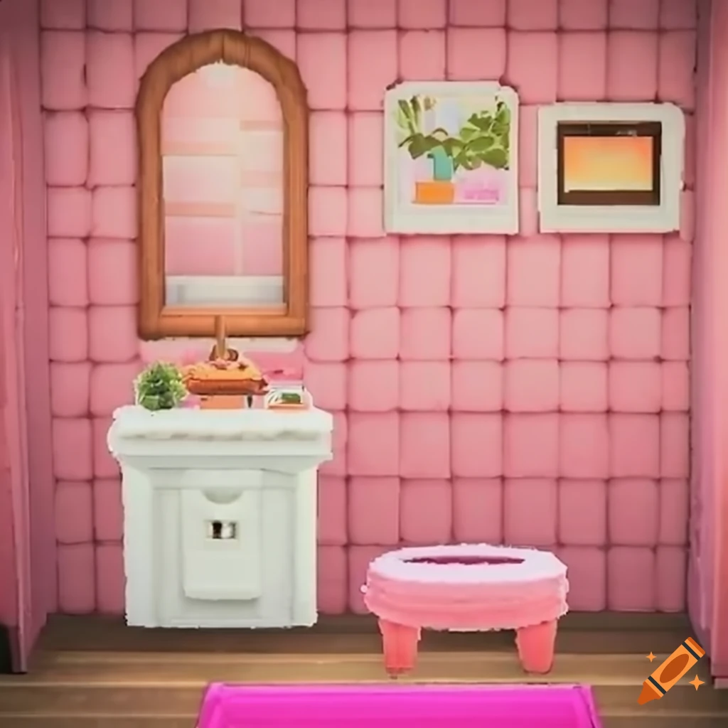 Pink bathroom in Animal Crossing style