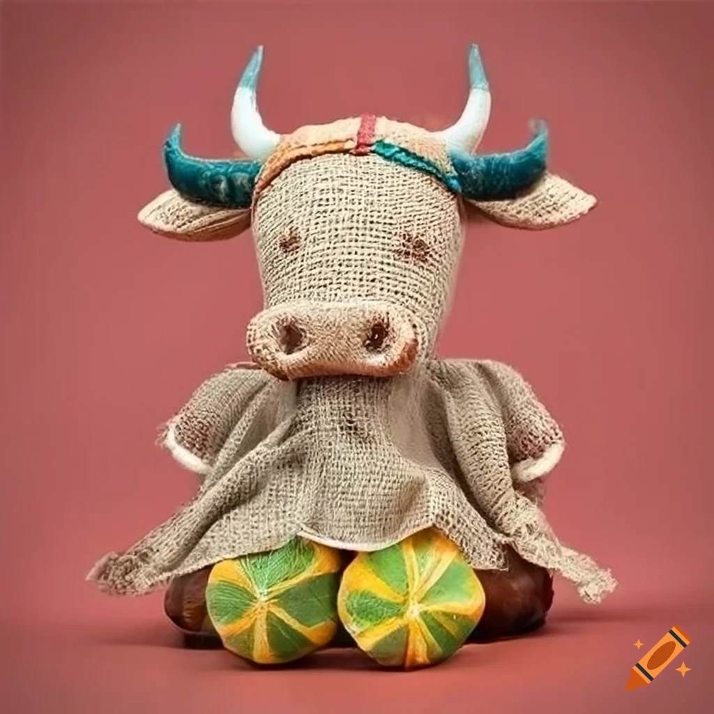 Cute bull figure with colorful patterns and a lemon heart