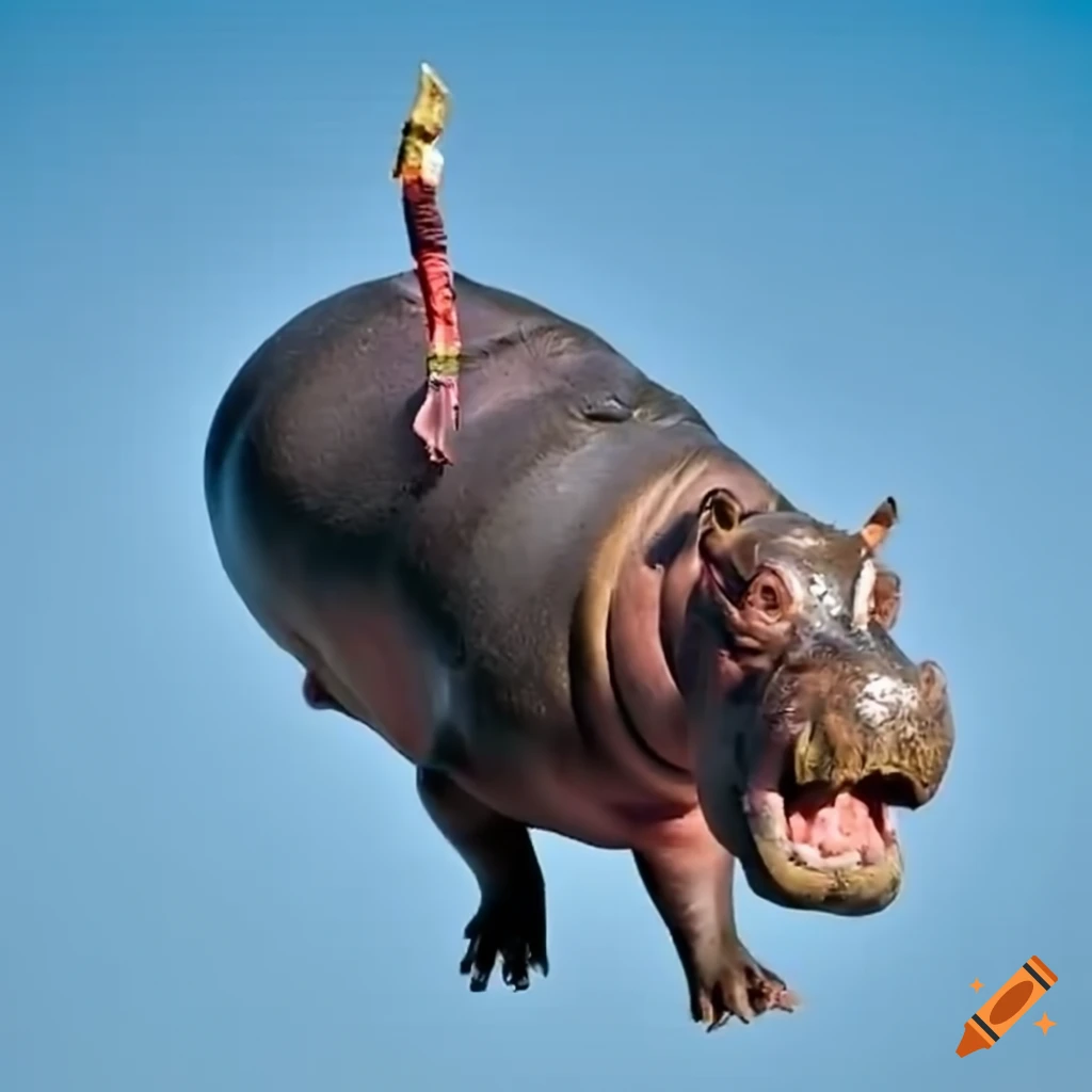 Realistic hippo enjoying skydiving adventure