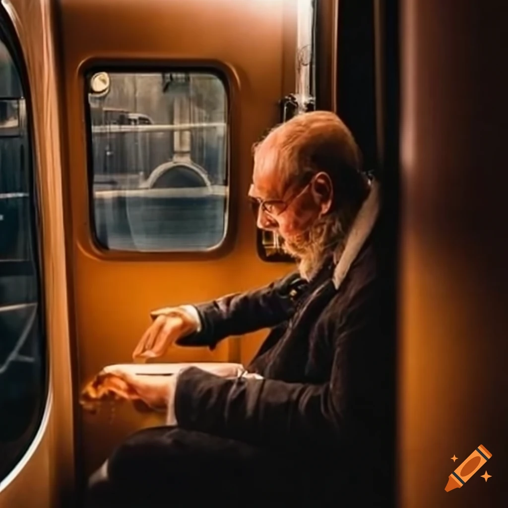 Old man going to South France to a pub by train