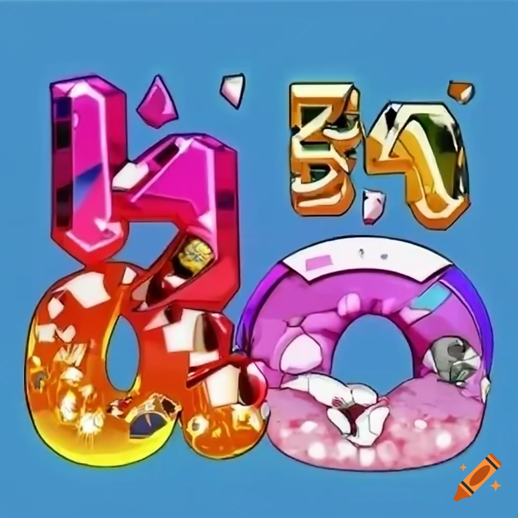 Shiny 3D diamond with anime-style Japanese text