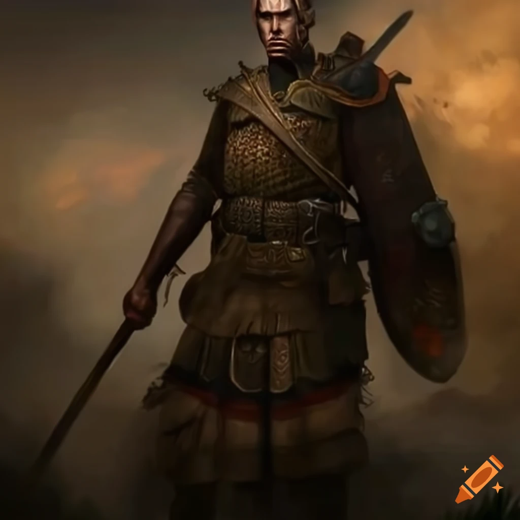 Warrior with a massive sword in a World War One scene