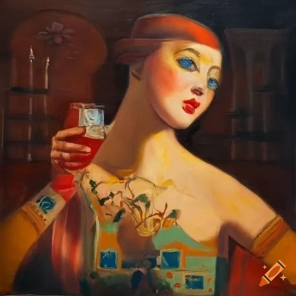 Art deco Russian avant-garde oil painting in oriental style