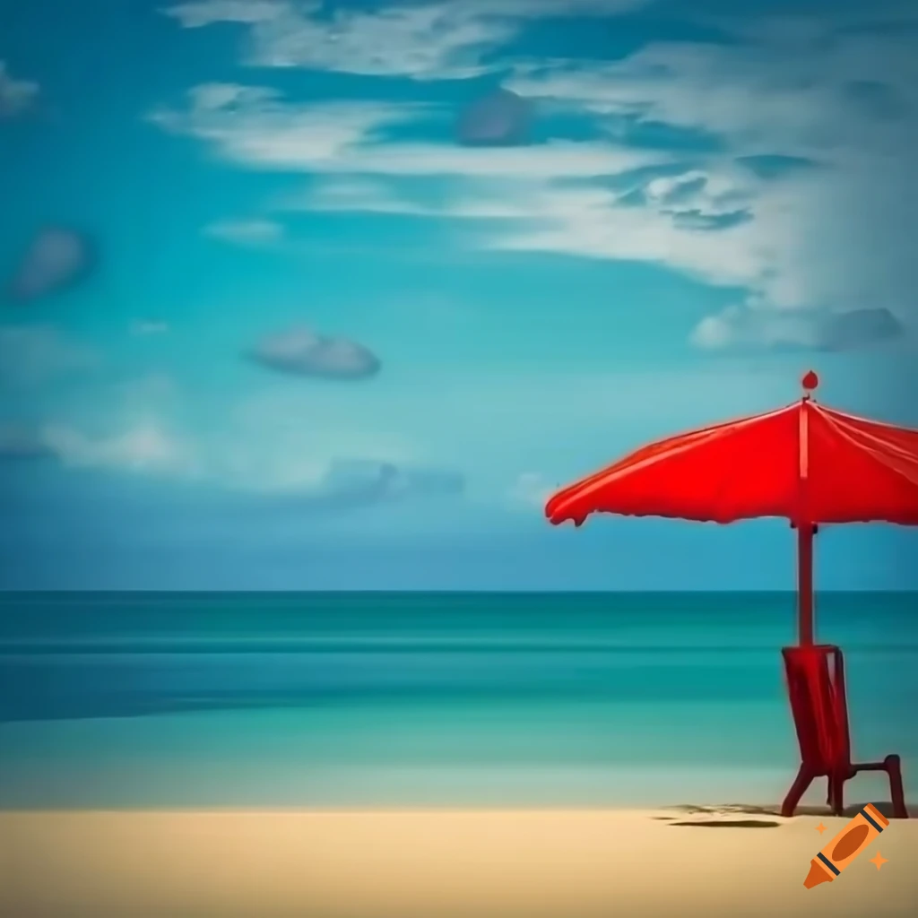 Empty beach in Praia Grande, Brazil with sunshade and beach chair on a sunny day