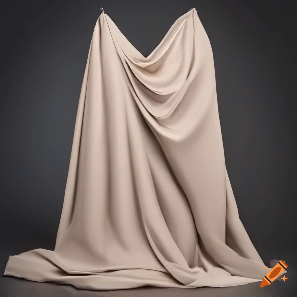 Soft beige fabric with gentle folds and wrinkles as background