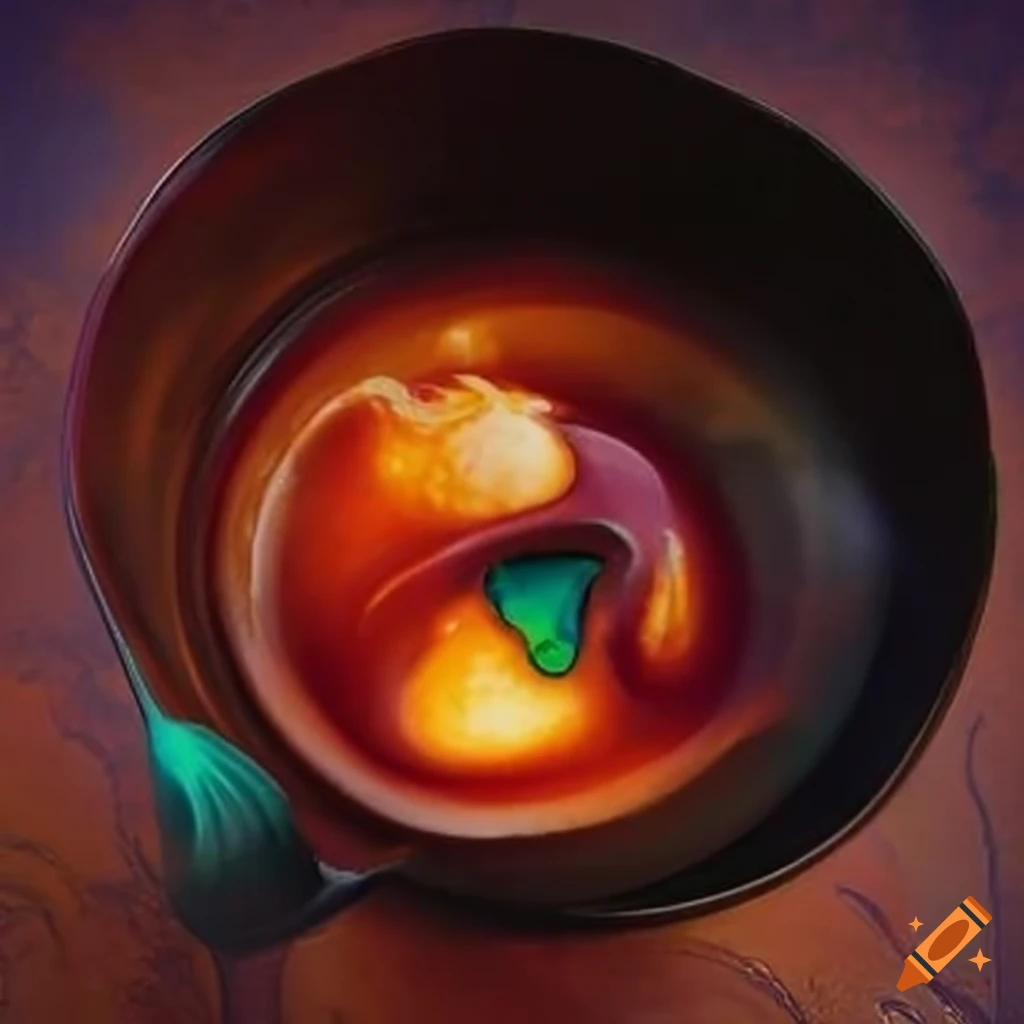Magical liquid in a wide witch pot