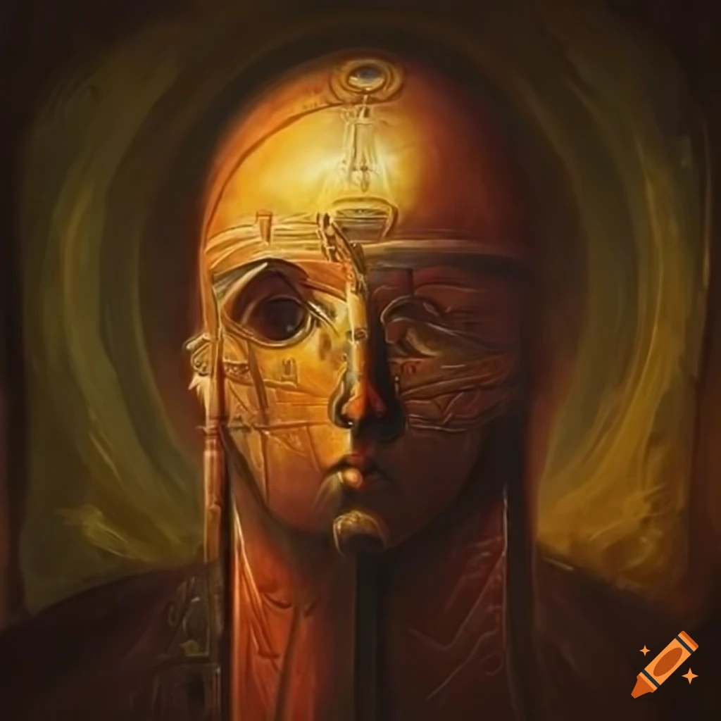 Futuristic painting of a medieval Russian icon with a moody atmosphere