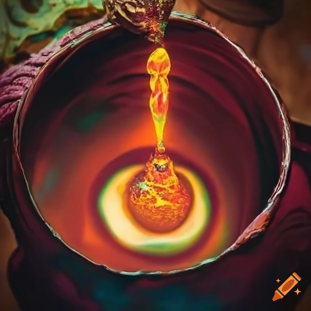 Magical liquid spread over a wide witch pot