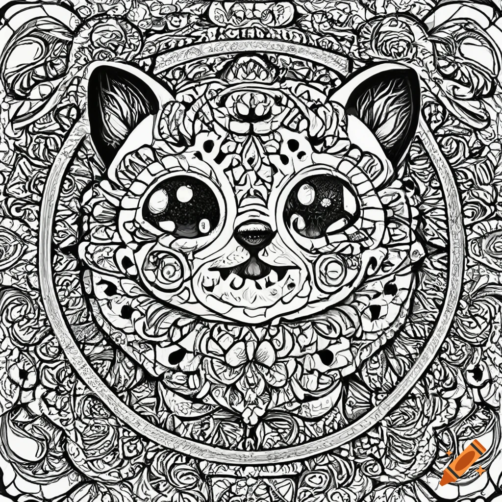 Cute animal mandala coloring pages in black and white on Craiyon