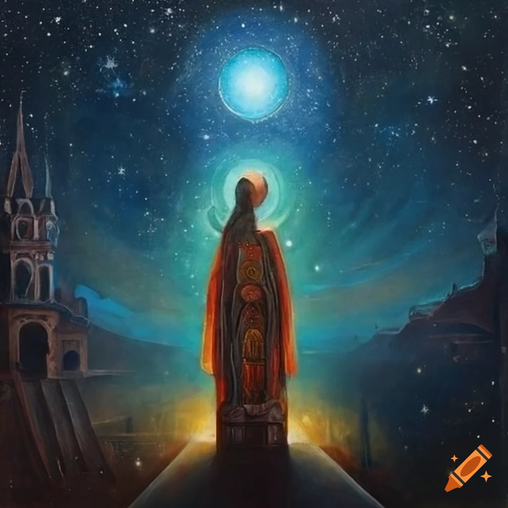 Futuristic painting of a medieval Russian icon with a moody atmosphere