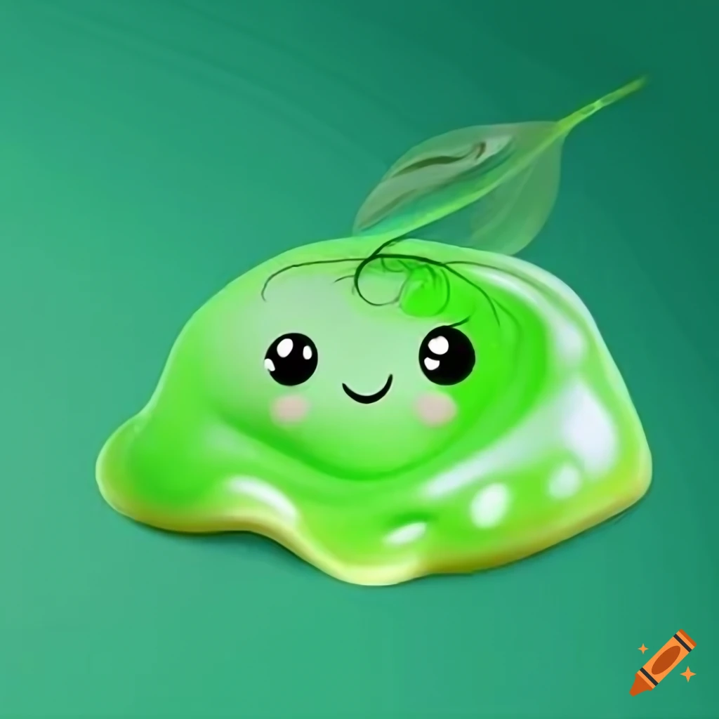 Cute transparent slime with a leaf on its head