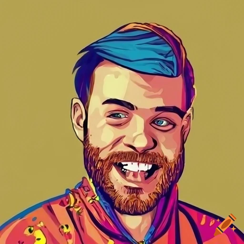 Cheerful man in tracksuit and gold chain necklace in pop art style on