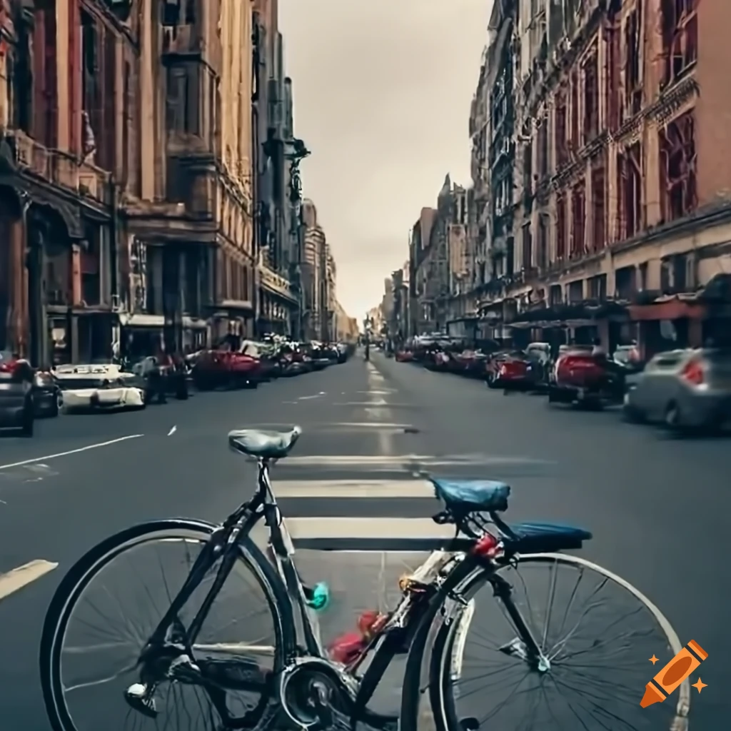 Chaotic traffic jam on a busy city street with a bicycle causing obstruction