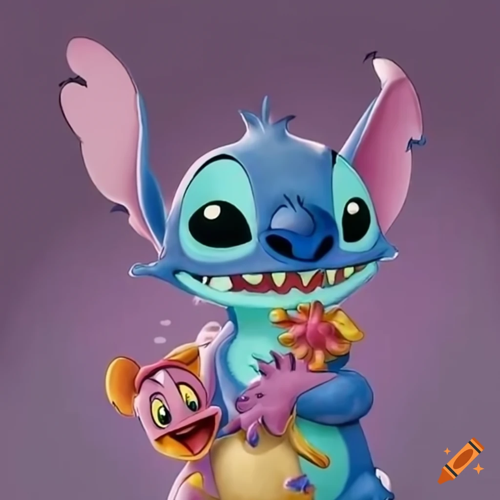 Stitch and Figment sharing a heartwarming moment