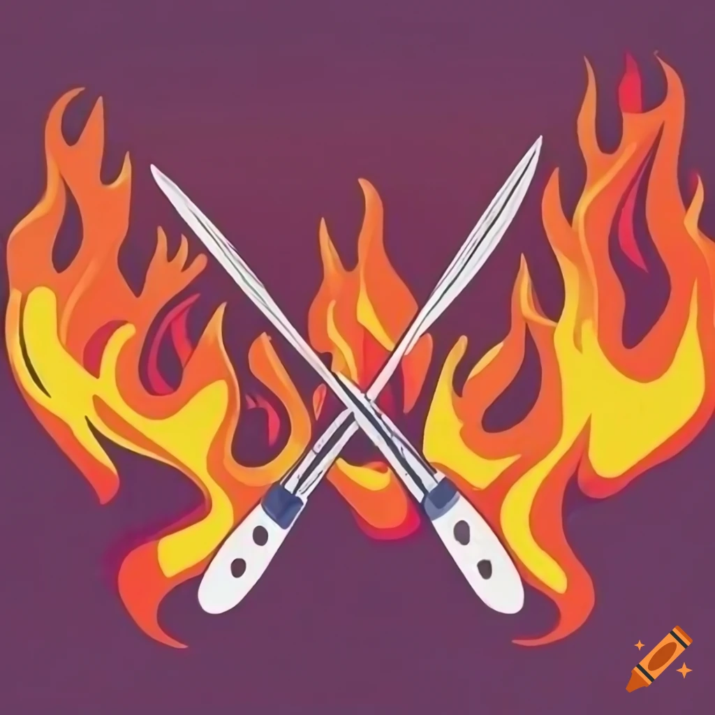 Flaming spatula and knife crossed logo