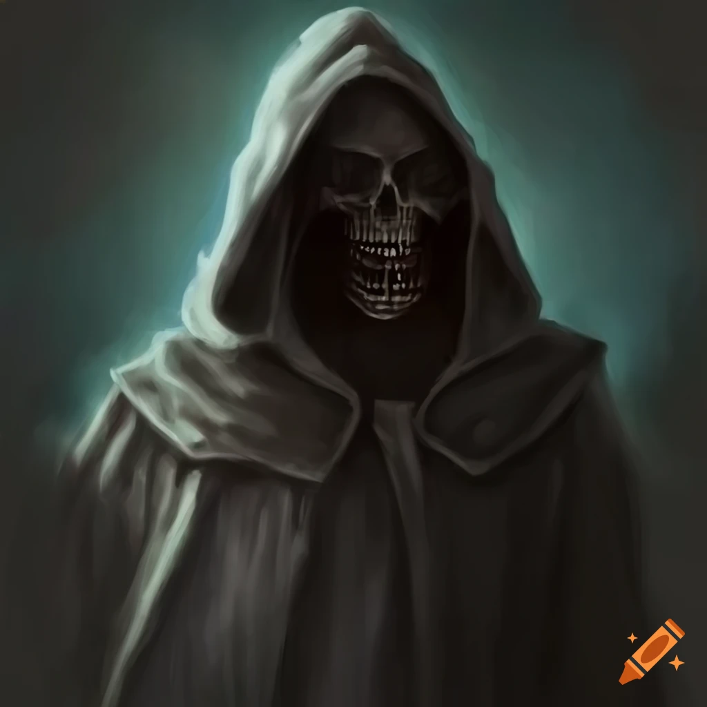 Skeleton sorcerer with detailed cloak in a barren city