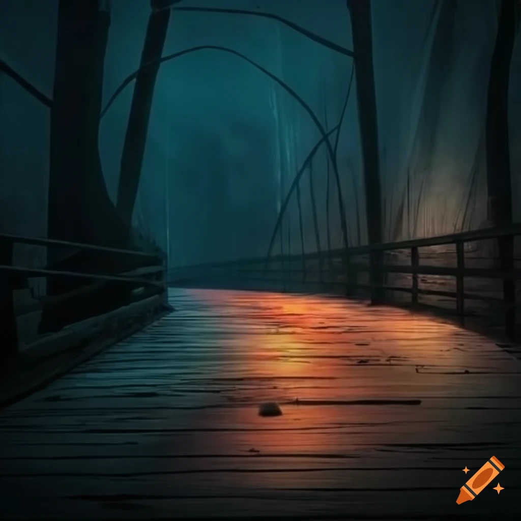 Eerie bridge at night