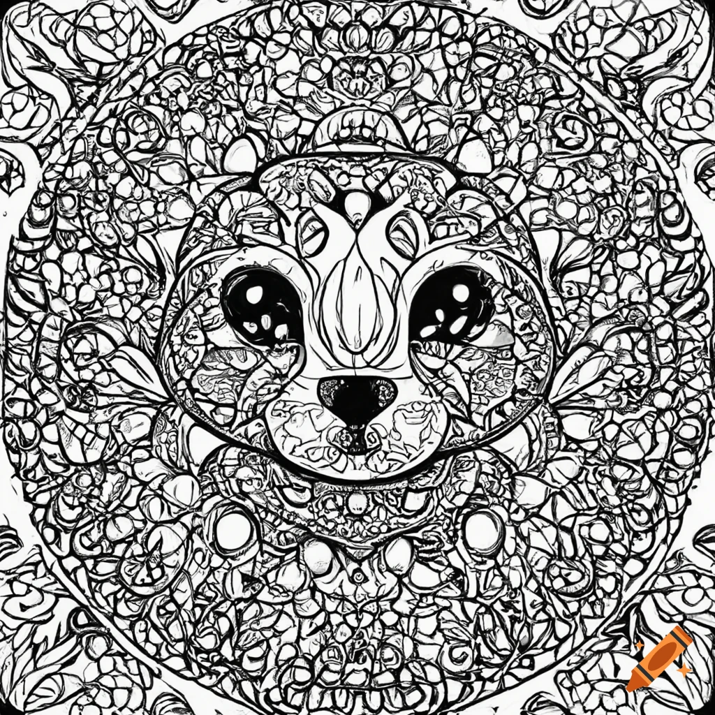 Cute animal mandala coloring pages in black and white on Craiyon