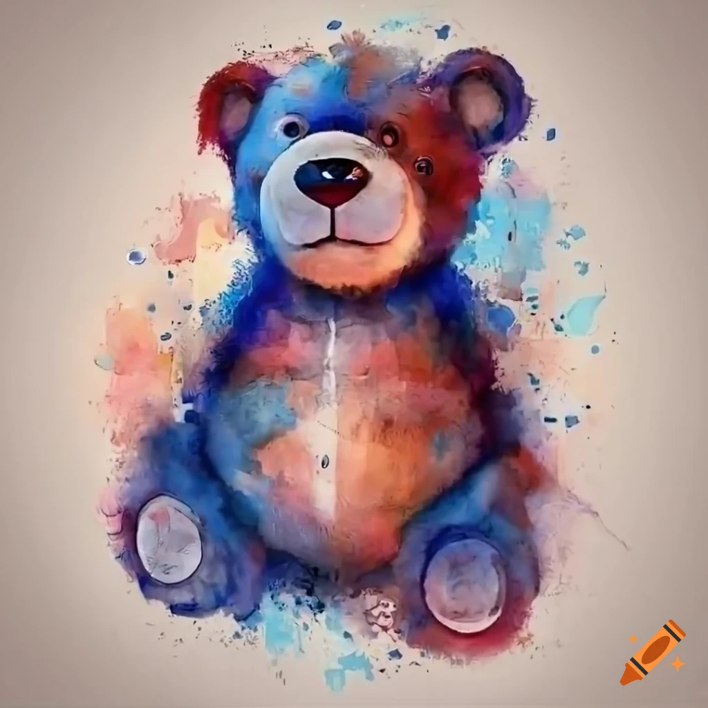 Adorable fluffy teddy bear in cave painting style