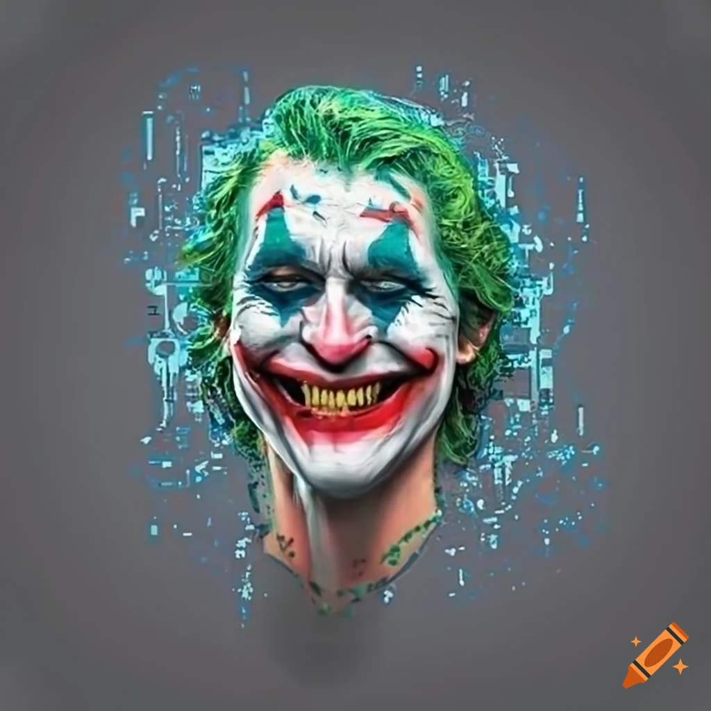 Joker smiling in a coding tech chaos