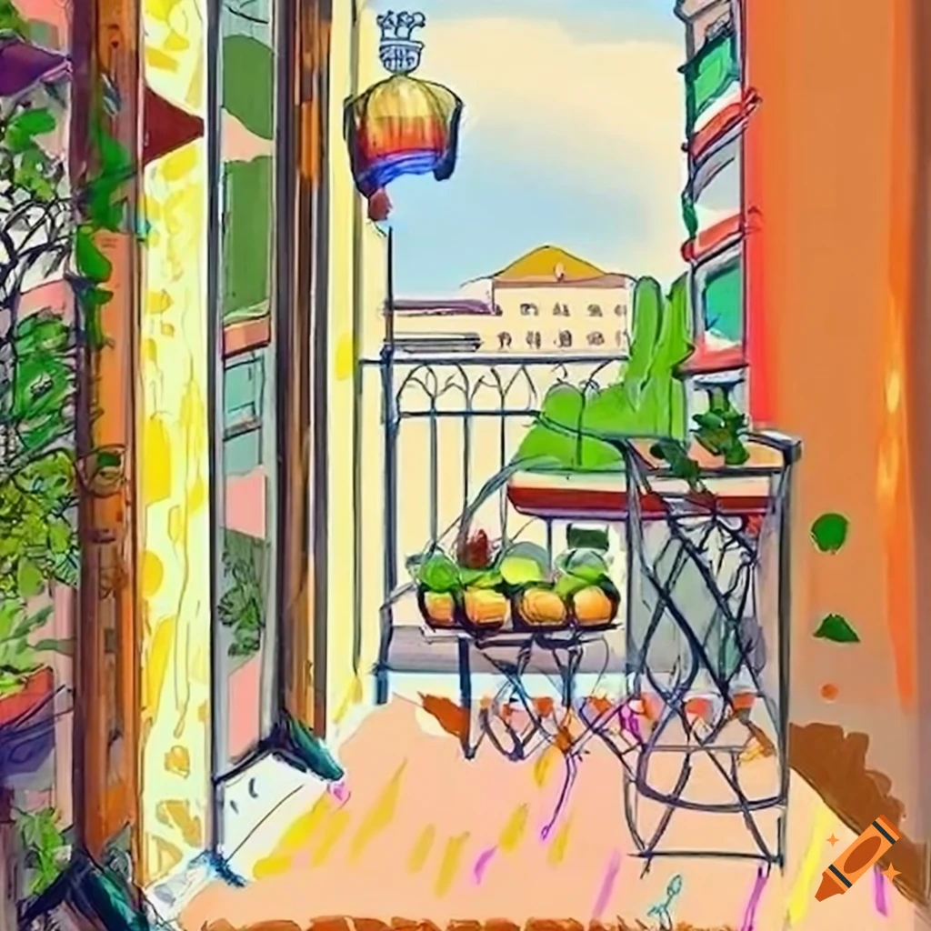 Balcony offering serenity in urban setting, framed by wrought iron or modern glass