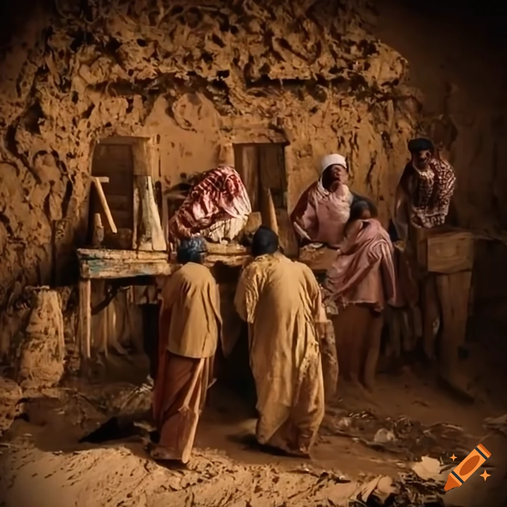 Large group doing carpentry in a mud shack