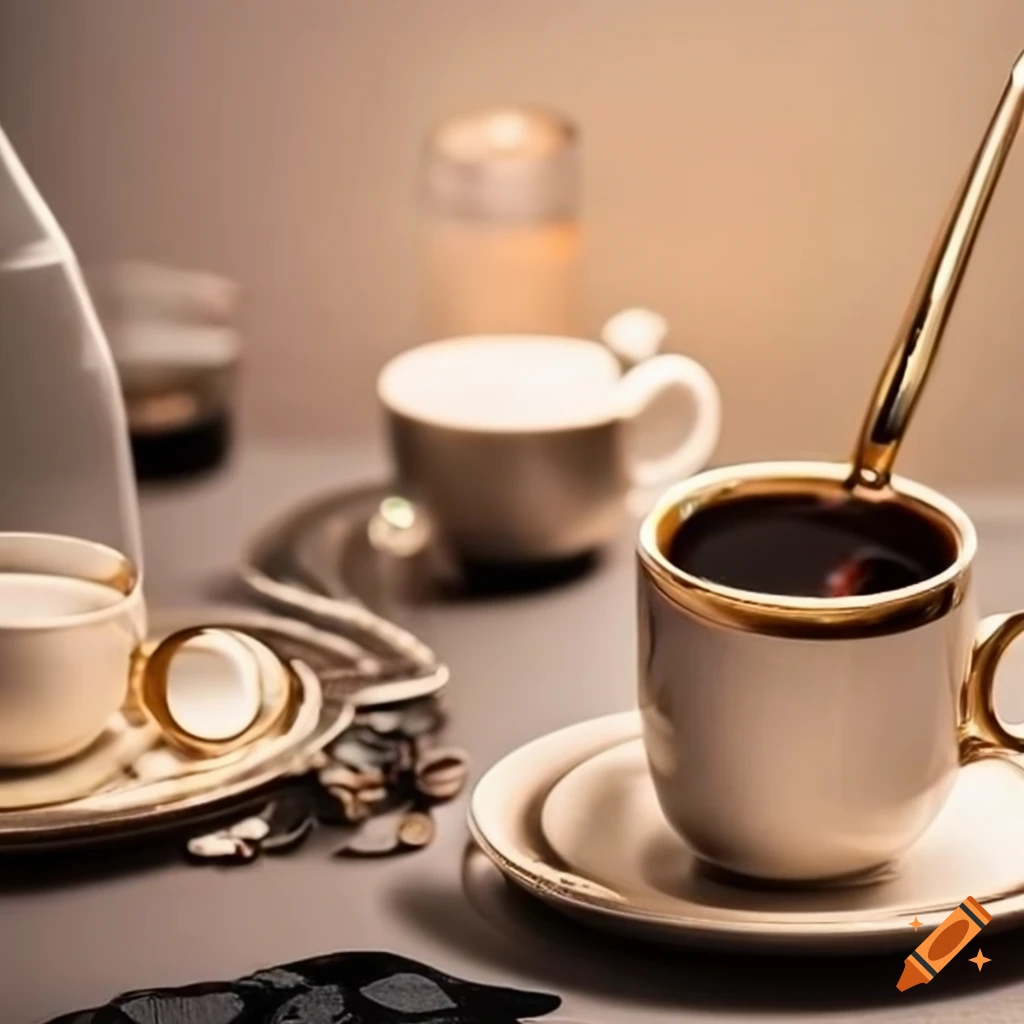Luxury coffee cups with flask on a tray