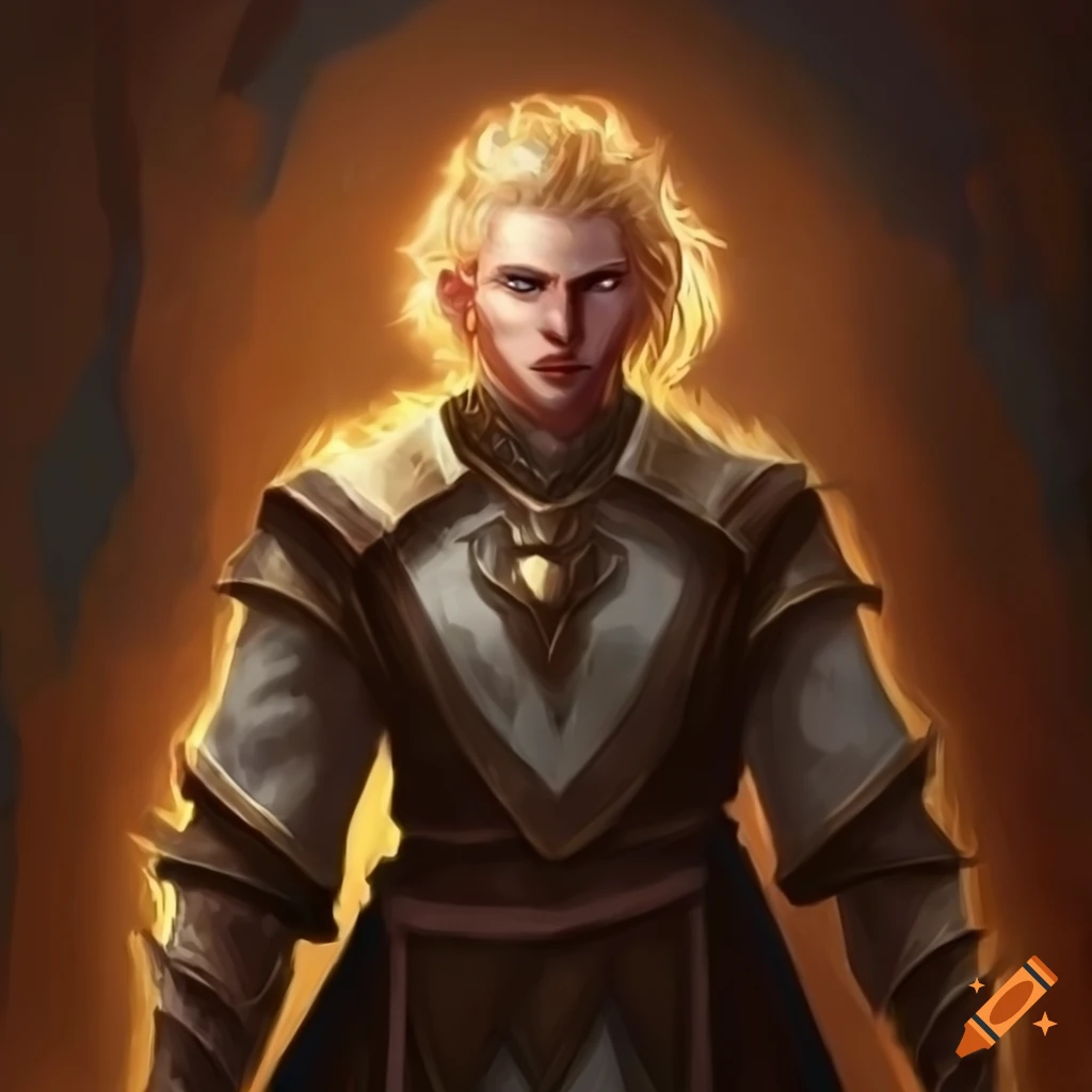 Blond male cleric with a vengeful glare in fantasy art style
