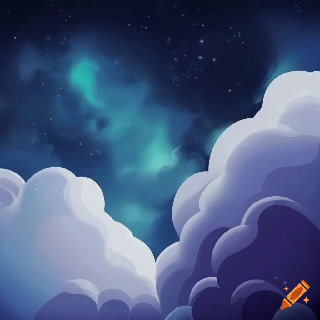 Clouds in space art for a 2D computer video game with gray and white tones