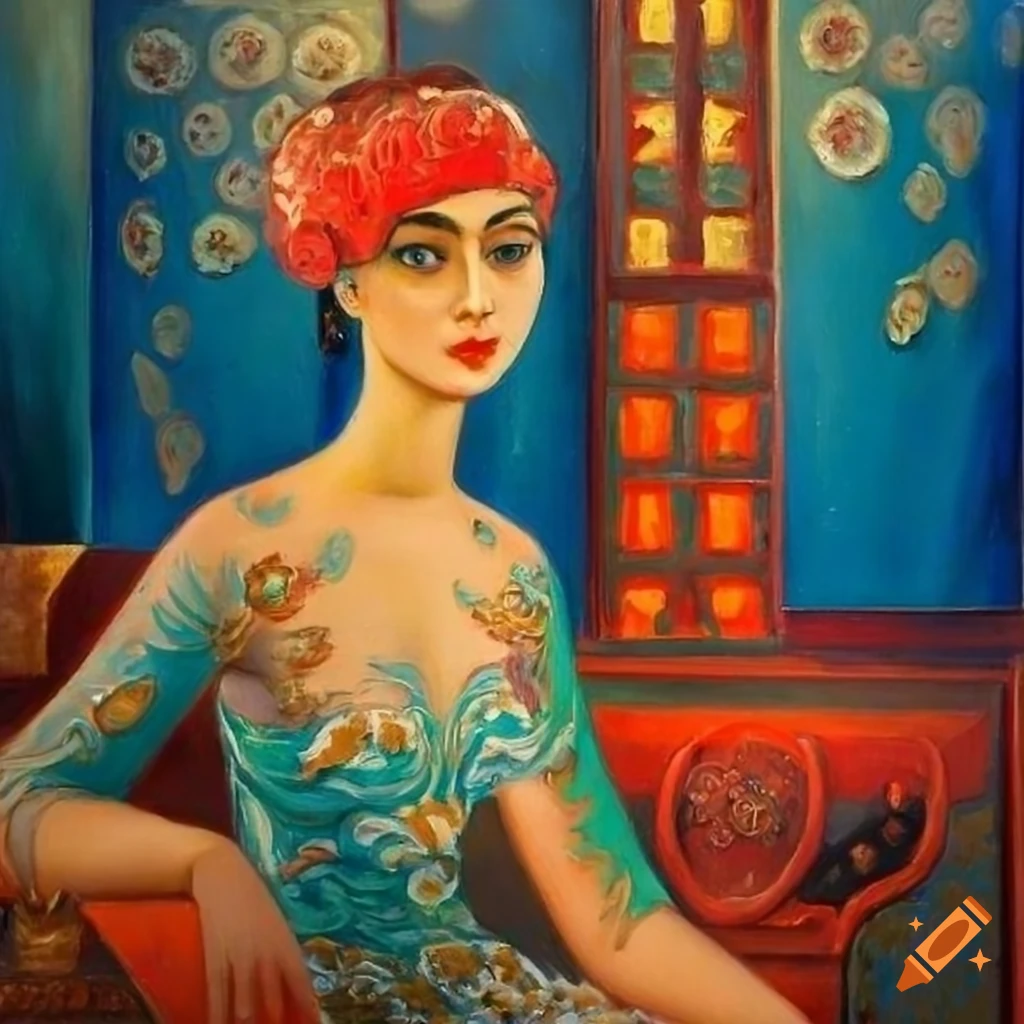 Art deco russian avantgarde oil painting with an oriental style on Craiyon