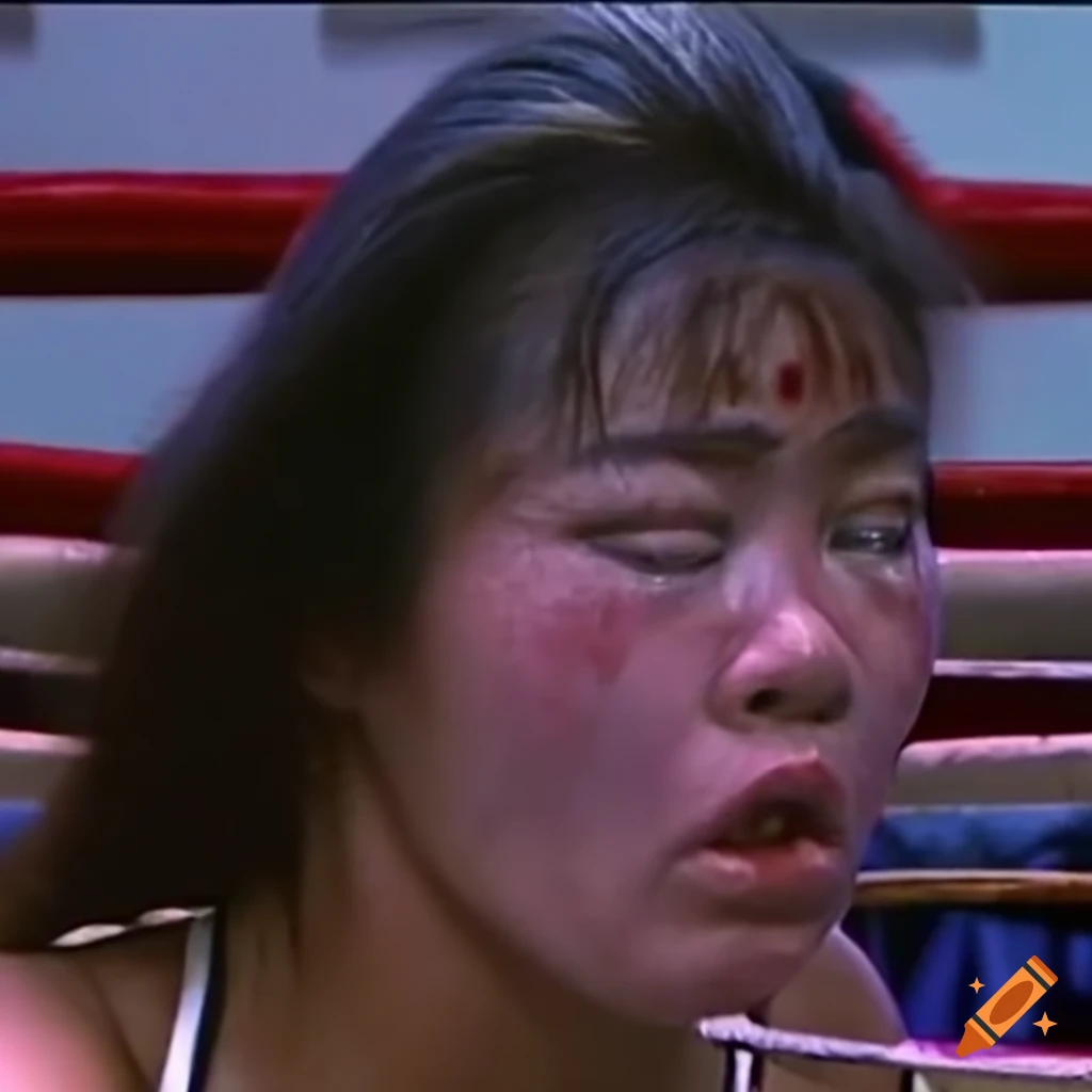 Asian muay thai fighter with expressive closeup in an 80's movie scene