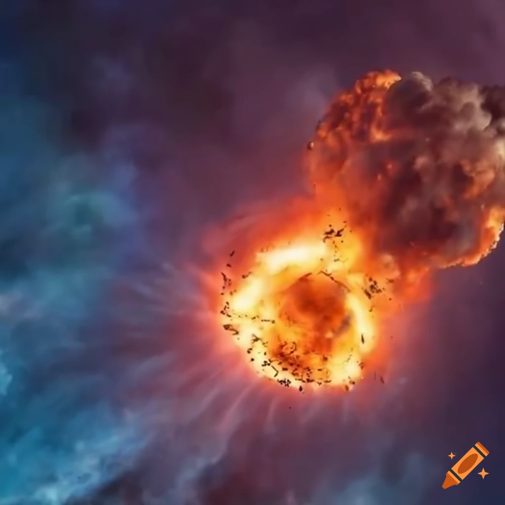 Explosion of a small spaceship in the sky