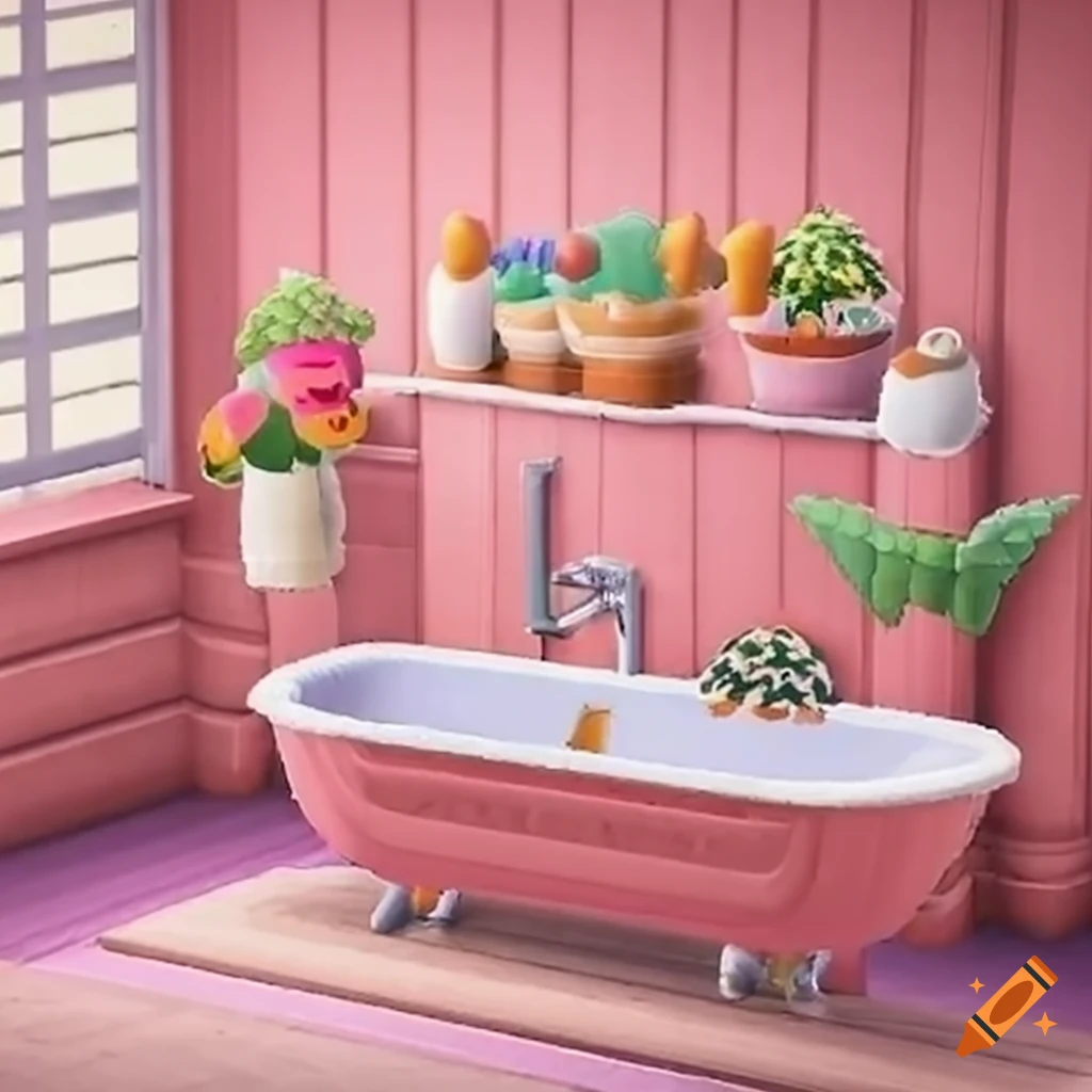 Pink bathroom in Animal Crossing New Horizons style