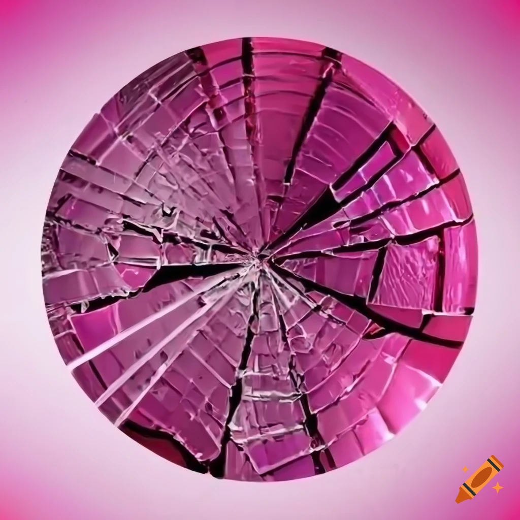 Circular shattered pink glass on white background