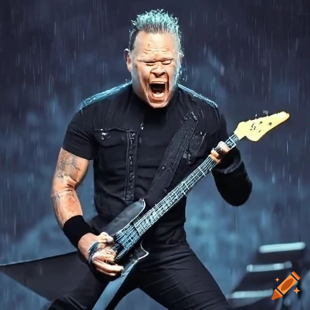 Metallica band performing in the rain