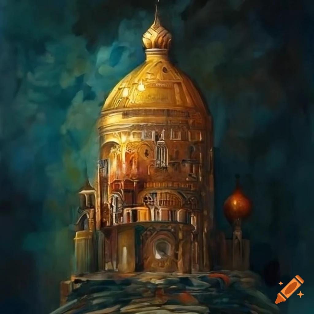 Futuristic painting of a medieval Russian icon with a moody atmosphere