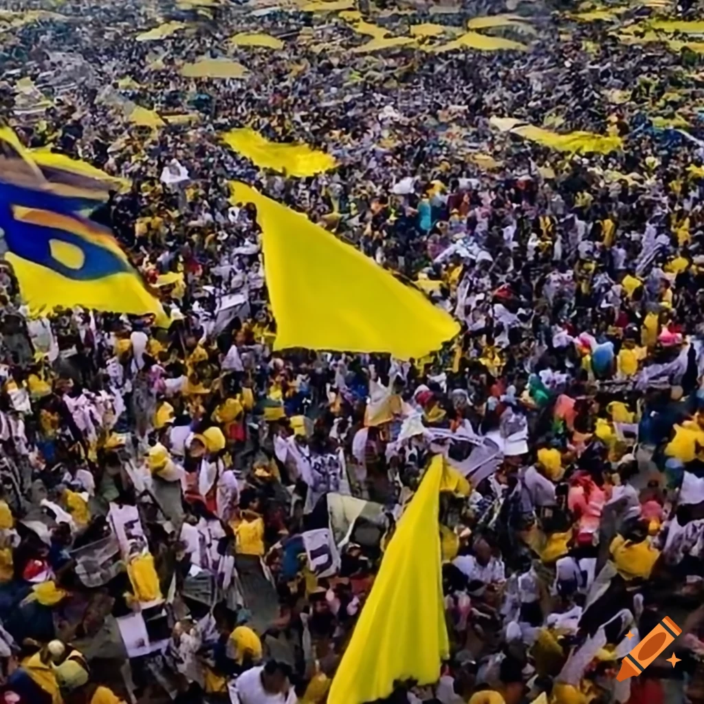 Bird's eye view of Abdullah Dudul supporters rallying in Kuala Lumpur with yellow flags