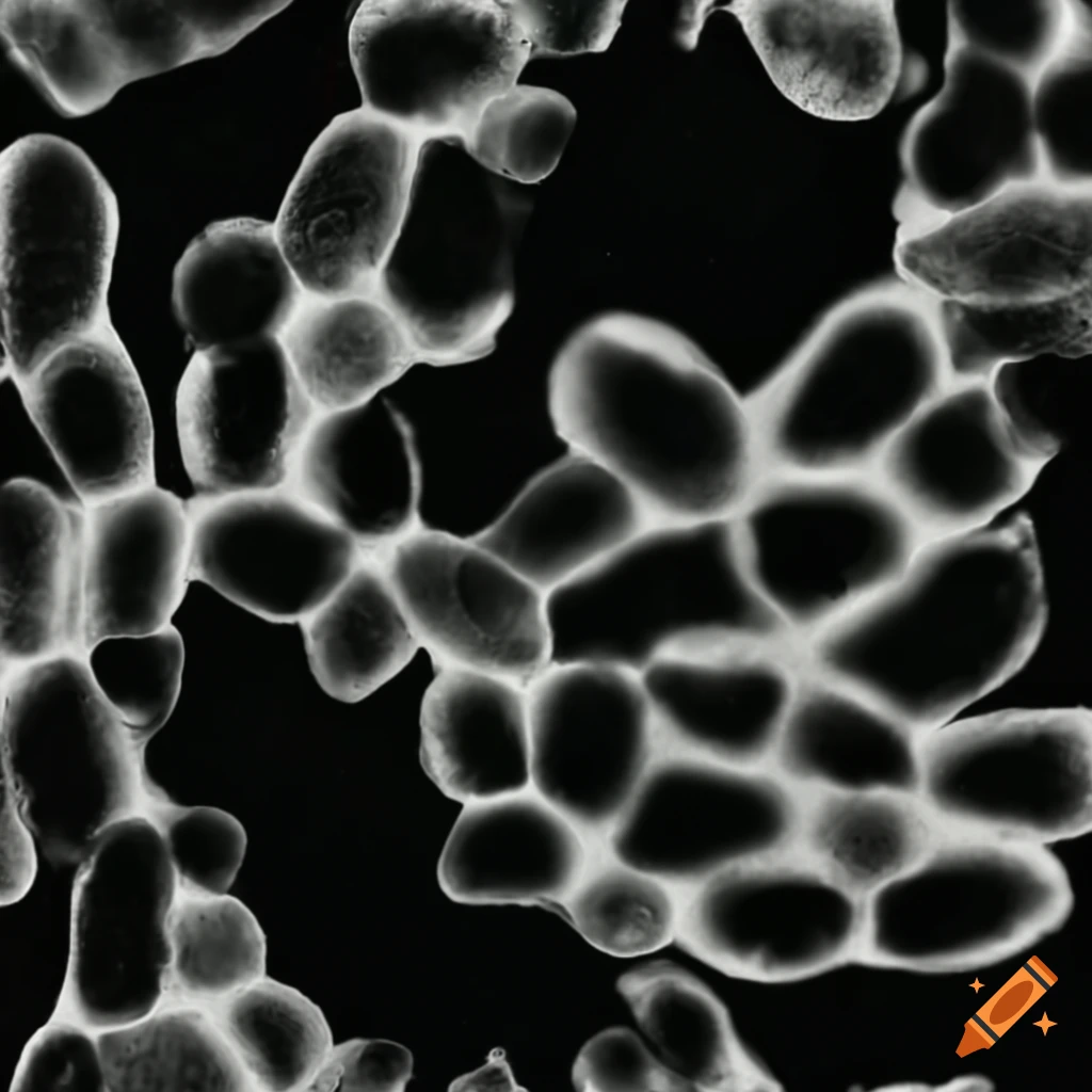 Microscopic view of a virus organism in black and white
