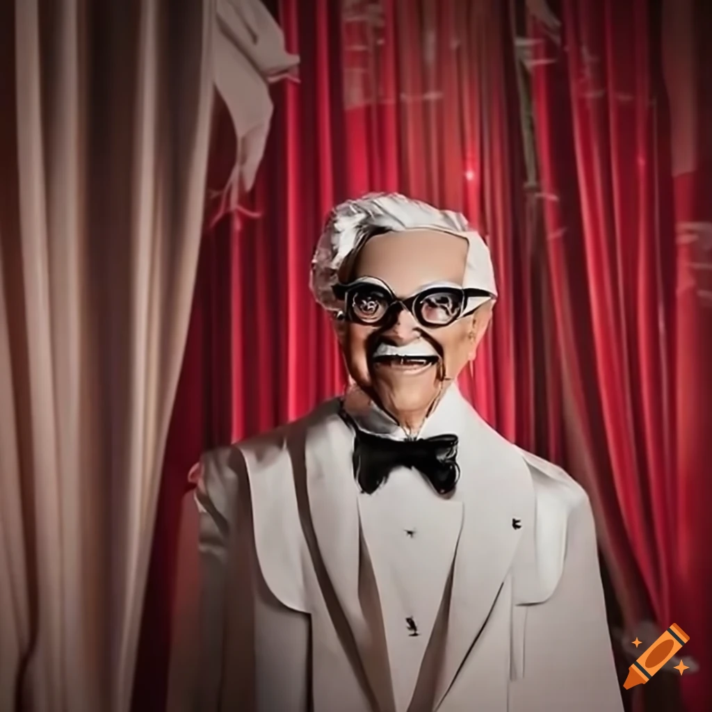 Dazzling set design featuring the KFC Colonel Sanders in a sparkling white suit